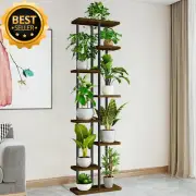 8-Tier Tall Plant Stand Wood Indoor Outdoor Shelf Holds 9 Pots Black Corner Use