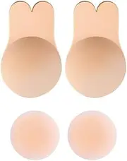 [24Ersi] Adhesive Bra, Strapless Bra, Pack of 2 Adhesive Bra Push Up, with 2 Silicone Breasts Nipple Pads, Bra Backless, Strapless Bra, Large Sizes, Suitable for Wedding Dresses, New 1009, Nude,