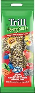 Trill Parrot Honey Sticks Bird Seed, 105g – Seeds Mixed with Pure Honey, Carrot, Red Capsicum, Spinach & Sunflower Seeds – Bird Food Treat for Parrots with Vitamins & Minerals.
