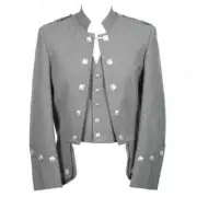 Mens Grey Doublet Kilt Jacket & Vest Sheriffmuir Doublet Band Piper Kilt Jacket