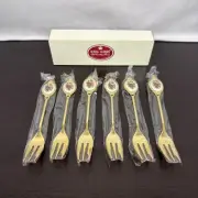 Royal Albert Old Country Roses Gold Plated & Fine Porcelain Cake Forks 1992