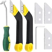 Swpeet 7Pcs Grout Removal Tool and Tile Grout Saw Angled Grout Saw with 3 Pieces Extra Blades Replacement and Wrench Assortment Kit, Caulking Removal Tool Grout Cleaner Scraper Remove Grout