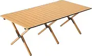 AIMALL High Carbon Steel - 120CM Yellow Wood Grain Folding Table and Chair Set - Portable Outdoor Picnic Camping Table and Chair Stall Equipment Supplies
