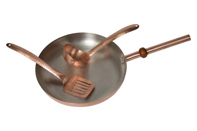 Mexican Crafts Recycled Copper Pan: 12x2", Tin Inside, 17 Gauge, Ladle / Spatula