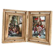 5x7 Picture Frame Rustic Wood Hinged Folding Double Photo Frame, Double Sided