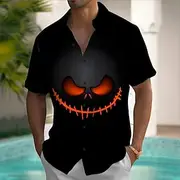Halloween Men's Lantern Face Shirt Summer Shirt Button Up Shirt Short Sleeve Dark Gothic Style Outdoor Vacation Dailywear Summer Spring Turndown 3D Print Colla