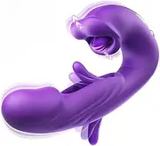 Thrusting Vibrator Sex Toys, 3-in-1 Mouth Slap Lick and Tongue Vibrator, G-spot Vibrator with 7 Slaps, 7 Vibrations and 5 Tongue Licks and Sucks, Nipple and Anal Stimulation (Purple)