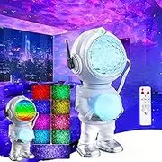Northern Lights Ocean Wave Projector Lamp Astronaut Night Light Moon Lamp 33 Lighting Effects Northern Lights 16 Colors Gradual Rotating Flame Water Lamp Water Ripple Light with Remote Control,White