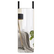 Costway Wall/Door Hanging Mirror Curved Edge Bamboo Shaving Dressing Mirror w/Hook Bathroom Bedroom