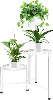 ZOXILEN 3 Tier Metal Corner Plant Stand Indoor Outdoor, Heightened widened 30'' Tall Multiple Flower Pot Display Holder, Iron Plant Rack Organizer for Living Room Garden Patio Balcony Office(White)