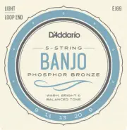 D'Addario EJ69 5-String Banjo Phosphor Bronze, Light 9-20, Full String Set