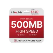 $3/Month | Prepaid Plan: 12 Months | 500MB High-Speed Data Per Month | 100 Mi...