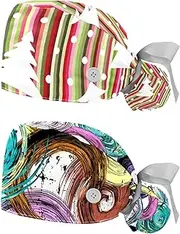 [WOSHJIUK] Working Hat 2 Pack Scrub Caps for Women,Christmas Striped Trees Snow,Tie Back Cap Adjustable Scrub Hat