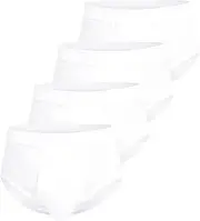 [Götzburg] Men's Underwear Pack of 4 Fine Rib Briefs with Fly and Soft Waistband, White and Light Plain, 7