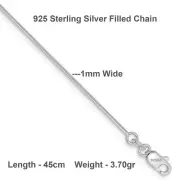 Necklace Real 925 Sterling Silver Filled Solid Fine Snake Link Ladies Chain 45cm
