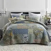 Luxury Quilted 100% Cotton Coverlet/Bedspread Set Patchwork Quilt King Super King Size Bed 250x270cm PK1804 Green