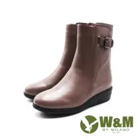 在飛比找蝦皮商城優惠-W&M(女)皮釦造型內拉鍊楔型底女靴 女鞋－棕灰色(另有黑色