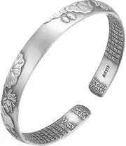 [BABESA] Sterling Silver Bracelet,Chain Bangle,Sterling Silver Bracelet For Women,Silver Plated Bracelet For Women Creative Simple Lotus Leaves Flower Engraving Charming Silver Bangle Silver Friendship Bracele