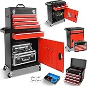 Donext 5-Drawer Rolling Tool Chest, Tool Storage Cabinet With Wheels, Adjustable Shelf & Anti-Slip Liner, Detachable Tool Box Organizer, Tool Cart For Garage, Workshop, Repair Shop, Red