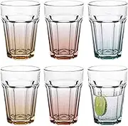 Cocktail Glasses Large Drinking Glass Cuba Libre Glasses | 425 ml | Set of 6 | Cocktail Highball Water Glasses Set XXL Tumblers Retro Design | Gigi Collection | Watercolour Ombre Hand