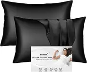 2 Pack Satin Pillowcase for Hair and Skin - Softer Than Silk - Black Satin Pillowcases Anti Wrinkle and Stain Resistant - Standard Pillow Cases Cover with Envelope Closure (51x76cm)