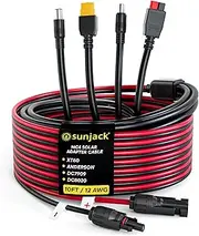 SunJack MC4 Solar Panel to Portable Power Station Adapter Cable, XT60 / Anderson / DC7909 and DC8020 (8mm) Plug Connectors, Charge Solar Powered Generator Battery (12AWG, 10FT/3M)