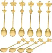 SHOWERORO 10pcs Crown Shaped Stainless Steel Spoons Luxurious Long Handle Mini Spoons for Coffee Tea Desserts Ice Cream Creative Design for Home Coffee Shops