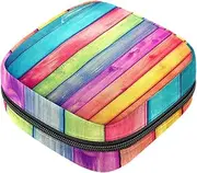Period Bag,Sanitary Napkin Storage Bag,Vintage Wood Color Striped,Tampon Bag for Purse