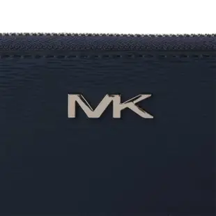 【Michael Kors】金屬銀MK水波紋皮革拉鍊長夾(海軍藍)