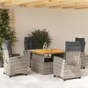 Outdoor Furniture Set with Chairs, Table, Patio, Garden, and Comfortable Cushions - Grey Poly Rattan Dining Set