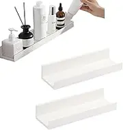 Wall Shelf, White, Pack of 2 Wall Mounted Self-Adhesive Bathroom Shelves, Storage Shelves No Drilling Required for Kitchen, Bathroom, Living Room, Bedroom, Office
