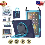 Rugged 360° Tablet Stand with Adjustable Strap for Fire HD 10 2023 - Navy+Blue