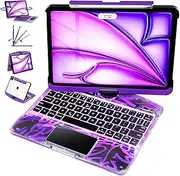 FFENDOUNIU for iPad Air 13 Inch Case with Keyboard (M2-2024, M3-2025), for iPad Pro 12.9 inch(6/5/4/3 Gen) Keyboard Case with 360°Rotating Stand, 7 Colors Backlight, Trackpad (Transparent Purple)