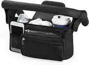 Universal Stroller Organizer With Insulated Cup Holder, Detachable Phone Bag & Shoulder Strap - Fits Uppababy, Baby Jogger, Britax, BOB, Umbrella and Pet Strollers (Black)