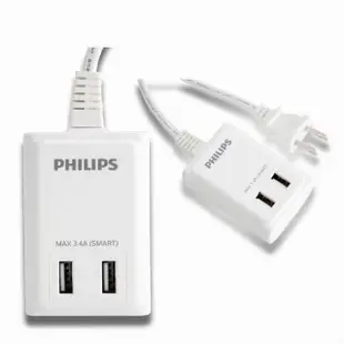 【Philips 飛利浦】USB智慧快充電源線1.8M 6尺 白色(SPB1402WA)