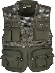 [Bewellan] Outdoor Men Women Fishing Vests Quick Dry Breathable Multi Pocket Mesh Jackets Hiking Vest Green XL
