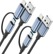 USB C and Lightning Cable 2 in 1, 2 FT iPhone Charger Cord 2 Pack, 2ft USBC Cable with Lightning Adapter Short Car Charger Cord for iPhone 16/15/14/13/12/11 Pro/Pro Max, iPad, Samsung,Google Pixel