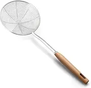 Spider Strainer, Skimmer Spoons, 6.3 Inch Spider Strainer Skimmer Ladle for Cooking and Frying, Cooking Utensils Frying Spoon with Wooden Handle, Wire Slotted Spoon for Kitchen