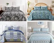 Soft Patchwork Coverlets Set-3PC Quilted Bedspread King/Queen/Double-Ships➡️SYD