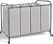 STORAGE MANIAC 4 Section Laundry Sorter, 4 Bag Laundry Hamper Cart with Heavy Duty Rolling Lockable Wheels and Removable Bags, Gray