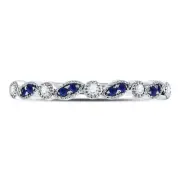 10kt White Gold Womens Round Blue Sapphire Diamond Stackable Band Ring 1/10