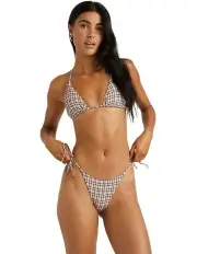 [RVCA] Claire Plaid Slide Tri Bikini Top in Plum Perfect