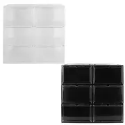 6PCS Shoe Box Clear/Black Stackable Shoe Storage Bin PP Shoe Container Organizer