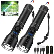 Rechargeable Magnetic Flashlights 100,000 High Black 2 Pack with Paper Box