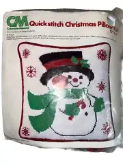 Vintage 1978 Columbia Minerva Quickstitch Christmas Pillow Kit 17X 17” Snowman
