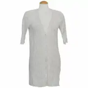 EILEEN FISHER Pearl Gray Linen Karma Knit Long Cardigan M