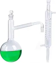 Lab Glass Essential Oil Distilling Flask+Serpentine Condenser Glass Distillation Apparatus Borosilicate Glass Laboratory Grade Glassware Set (250ML)