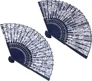 Cabilock Hand Folding Fan Set Calico Bamboo Vintage Chinese Style Photo Shoot Props