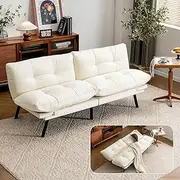 Velvet Convertible Futon Sofa Bed,71" Comfy Loveseat Sleeper Sofa with Adjustable Backrest Armrest, Strengthen Solid Wood,5" Thicken Cushion, Small 2 Seater Twin Futon Couch for Living Room Bedroom