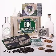 Homemade Gin Kit + Flask - (14-Piece Brewing Set) for Making Delicious Martinis Gin and Tonics Spirits & Cocktails at Home | Botanicals Stainless Steel Flask Recipe Guides Bottles & Labels & More